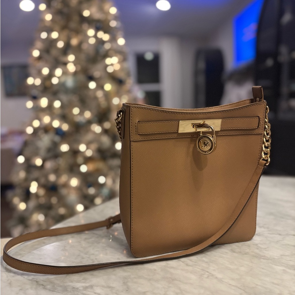 Michael Kors Saffiano Leather Crossbody – Tan/Gold